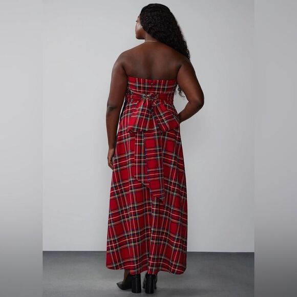New York & Company Tartan Bow Waist Train Jumpsuit-Size 2X - Picture 2 of 9